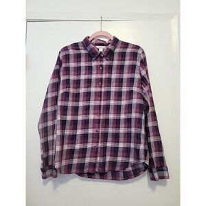 Garnet Hill Women's Cotton Purple Plaid Long Sleeve Button Down Shirt 10P